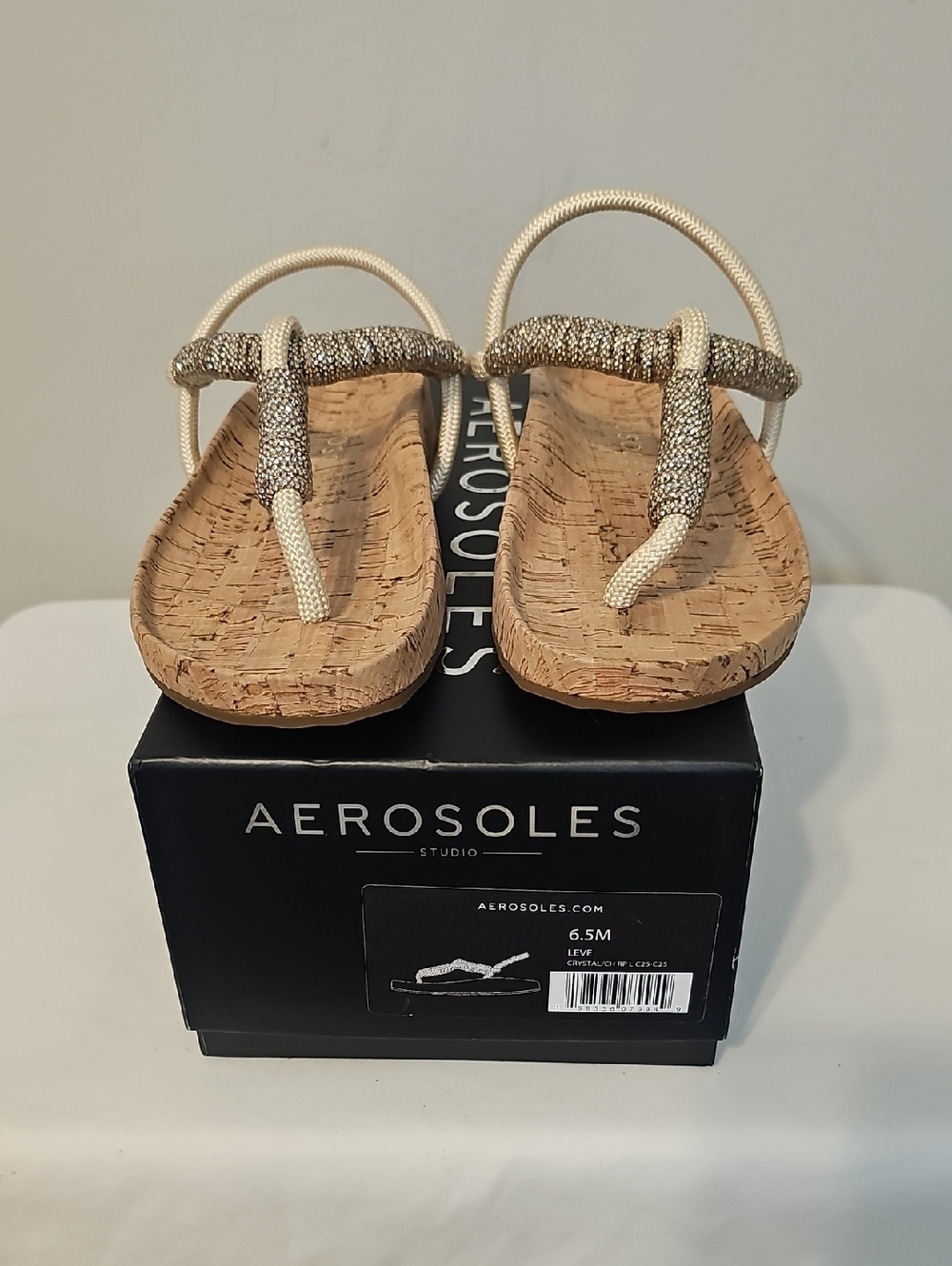 AEROSOLES Metallic Beige Cork Thong Sandals